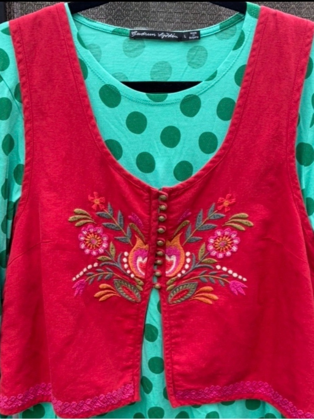 Gudrun Sjoden Embroidered Red Vest Waistcoat
